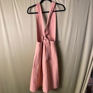 Roolee Linen Blend Pinafore Dress Womens Small Peach Tie Waist Cottagecore